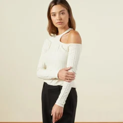 MONROW Flat Rib Asymmetric Long Sleeve OFFWHITE Shop